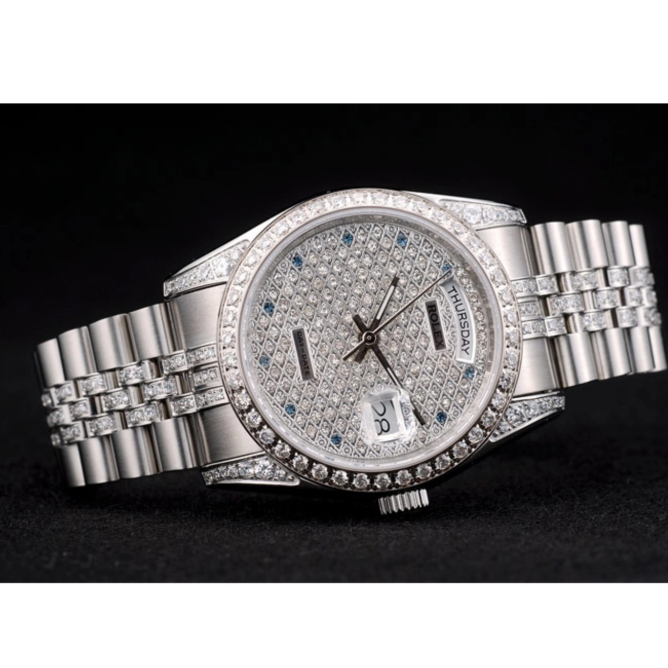 Aaa replica watch Plated Plated Steel Rolex Stainless Bracelet Dial Diamond Diamond DayDate 41985 0519